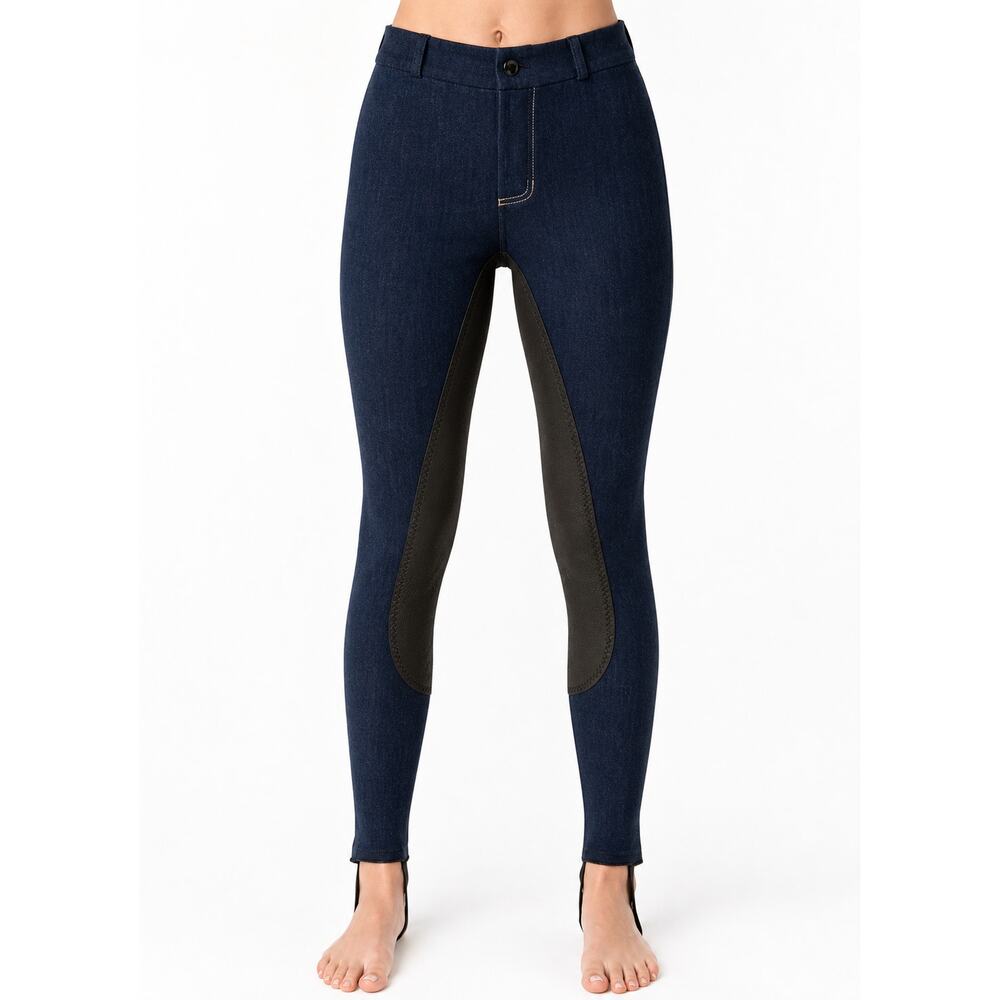 Equissentials Size 22 Full Seat Denim & Brown Deerskin Riding Breeches Stirrup
